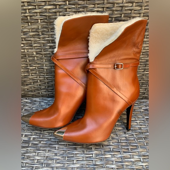 Philosophy di Lorenzo Serafini Shearling Fur Cuff Leather Boots, Size 40, NEW - Picture 2 of 11